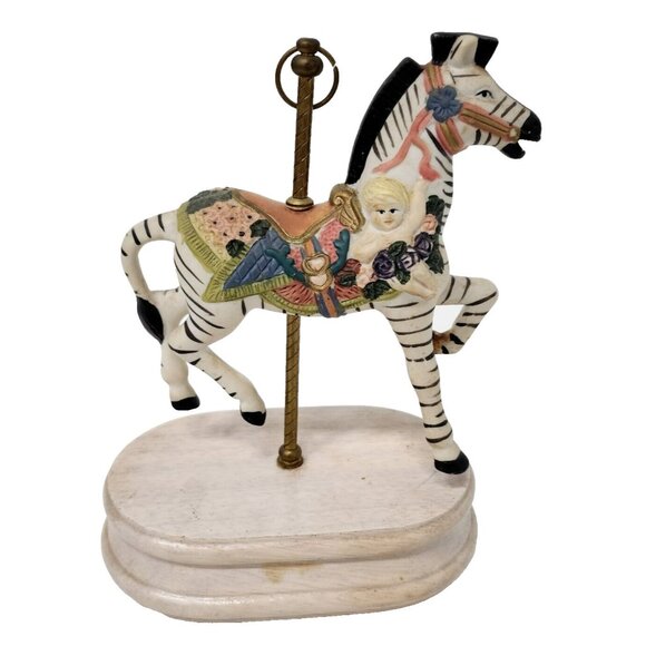 Vintage Spinning Carousel Zebra Figurine Music Box Collectible Hand Painted - Picture 1 of 8